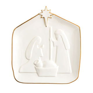 Decorative plate with nativity scene design on a white background