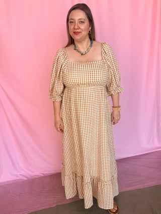 Gingham Puff Sleeve Maxi- Curvy