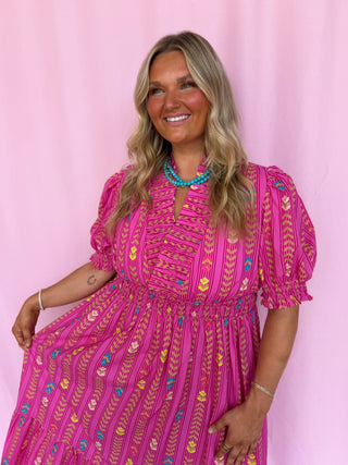 Vibrant Ruffle Midi Dress- Curvy