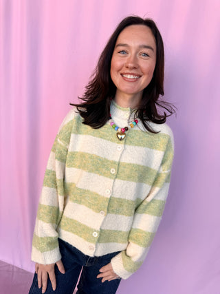 High Neck Stripe Cardi
