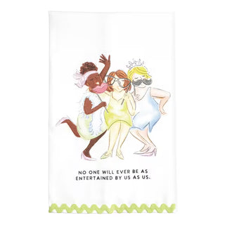 3 Ladies on a tea towel with ric rac hem