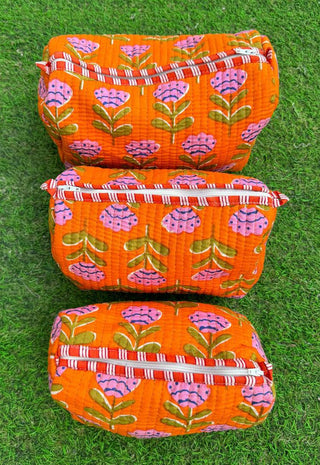 Orange Quilted Cosmetic Bag
