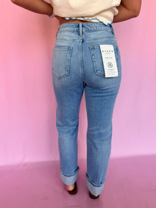 Emma High Rise Crop Straight Cuffed Jeans