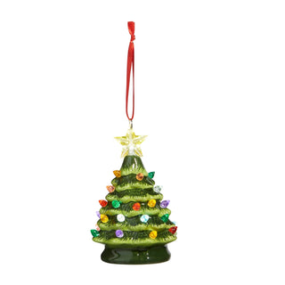 5.25" Vintage Green Lighted Tree Ornament