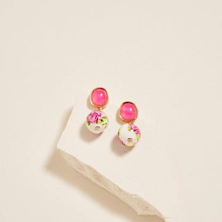 Ceramic Pattern Printed Bead Drop Earrings