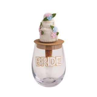 Clear glass with 'Bride' text on a white background