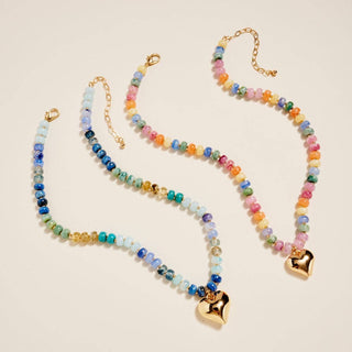 Marbled Beaded 17" Puffy Heart Pendant Necklace