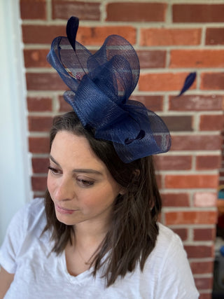 Navy Veiled Fascinator
