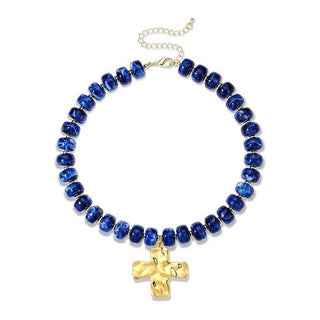 Flat Disc Bead Cross Pendant Necklace