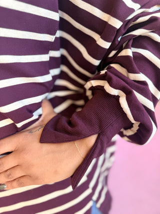 Striped Mock Neck Sweatshirt