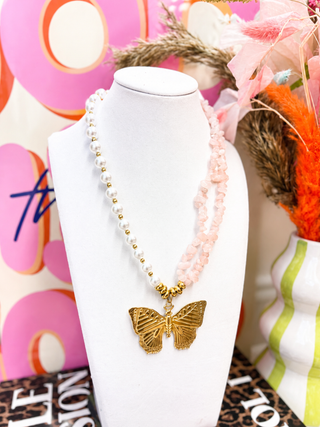 Blush Butterfly 18K Charm Statement Necklace