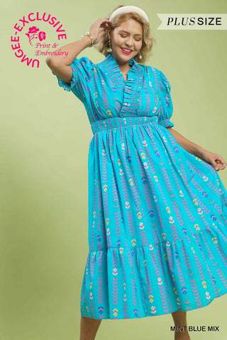 Vibrant Ruffle Midi Dress- Curvy