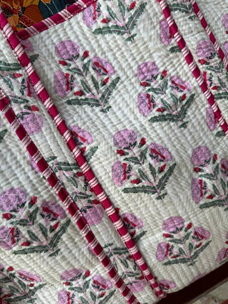 Cotton Quilted Bag Ivory With Pink Florals