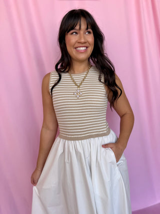 girl wearing striped dress