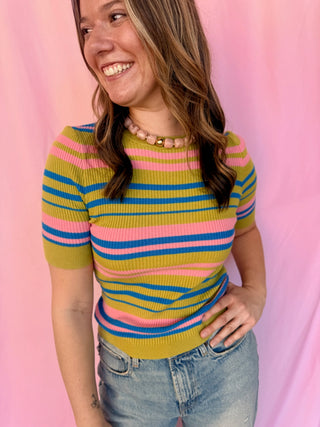 Ribbed Short Sleeve Sweater