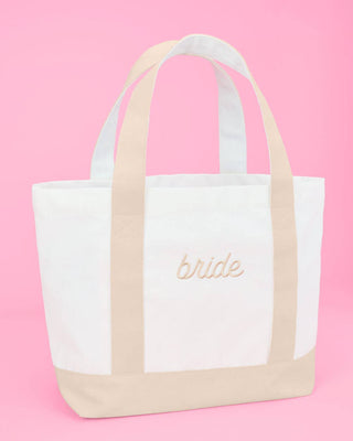 Embroidered Neutral Bride Tote Bag