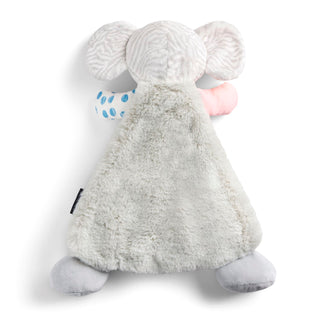 Plush toy with gray body and white ears on a white background