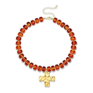 Flat Disc Bead Cross Pendant Necklace