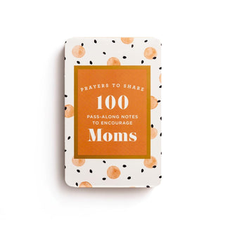 Book titled '100 Prayers to Share with Moms' on a white background