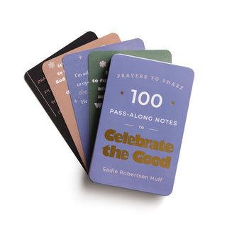 Set of '100 Pass-Along Notes' cards with colorful designs on a white background