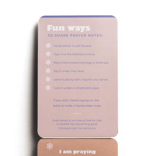 Card with 'Fun ways to share prayer notes' text on a white background