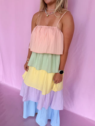 Tiered Pleat Maxi Dress