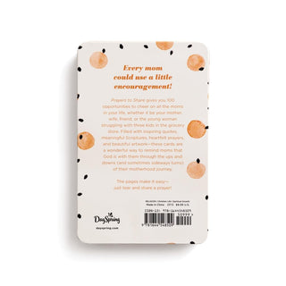 Back of a card with text and orange polka dots on a white background