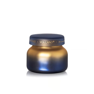 Gold and blue container with 'Volcano' branding on a white background