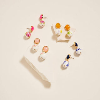Ceramic Pattern Printed Bead Drop Earrings