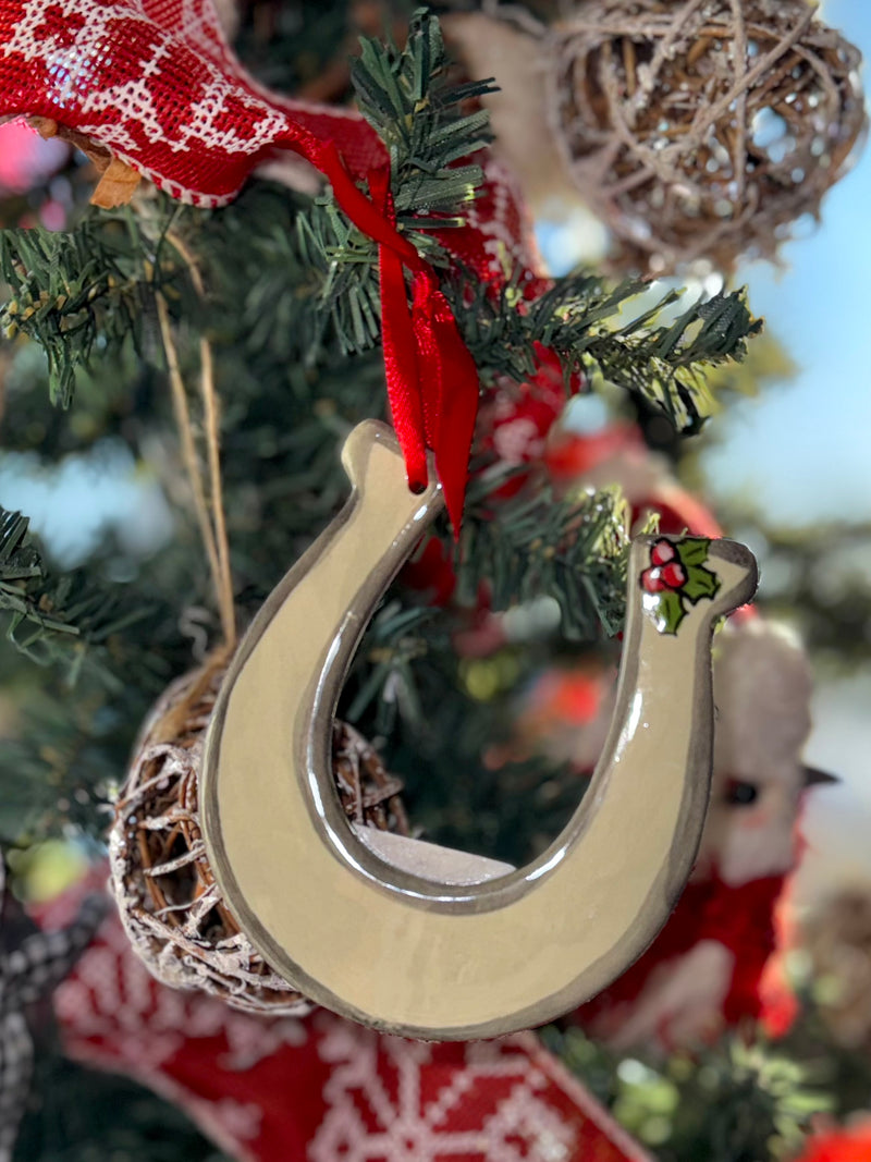 Grey Horseshoe Flat Ornament