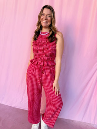 Gingham Print Drawstring Pant