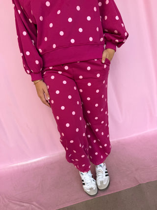 girl wearing a polka dot set 