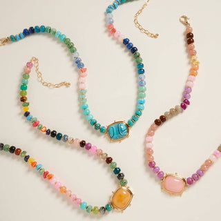 Mixed Marbled  17" Ombre Beaded Pendant Necklace