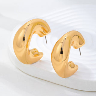 Gold Chunky Dome Crescent Hoop Earrings