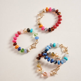 Marbled Ombre Resin Oval Beaded Stretch Bracelet