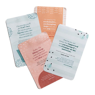 Four prayer cards with motivational text on a white background