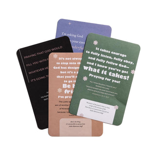 Set of prayer cards with various messages on a white background