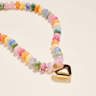 Marbled Beaded 17" Puffy Heart Pendant Necklace