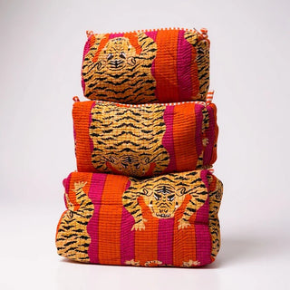Orange Tiger Quilted Makeup Bags