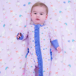 Bamboo Baby Goose Parade Convertible Ruffle Zipper Pajama