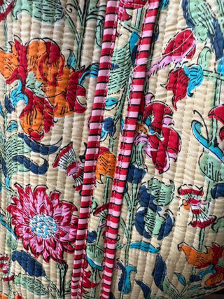 Ivory Quilted Bag With Large Multi Color Flowers
