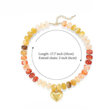 Colorful Resin Bead Necklace with Gold Heart-Shaped Pendant