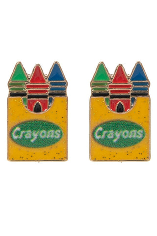 Teachers Day School Crayon Enamel Post Earrings