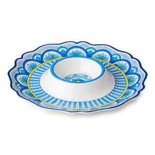 Decorative plate with blue and white floral pattern on a white background