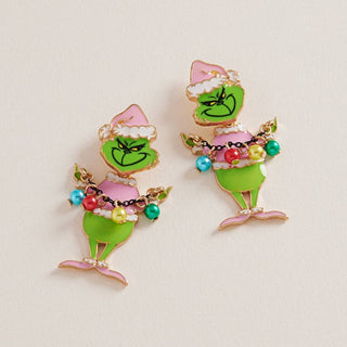 Christmas Grinch with Pearls Post Earrings