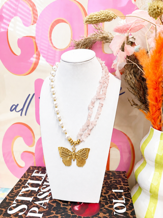 Blush Butterfly 18K Charm Statement Necklace