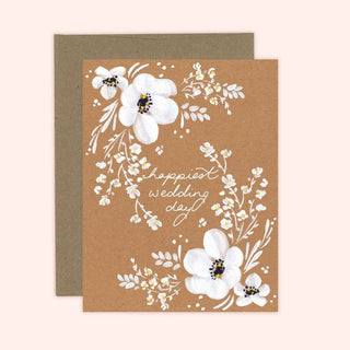 Kraft Happiest Wedding Day White Floral Card