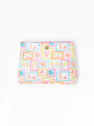 Colorful patterned pouch on a white background
