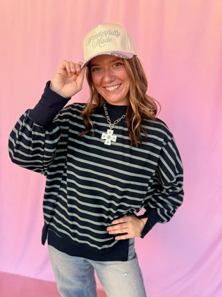 Striped Mock Neck Sweatshirt