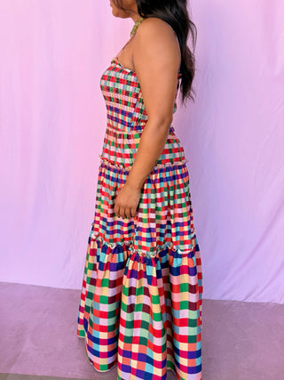 Plaid Tiered Maxi Dress